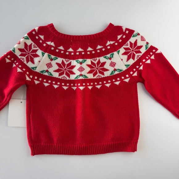 NWT Baby Girl Christmas Cardigan Snowflakes and Holly Leaves - Picture 4 of 8
